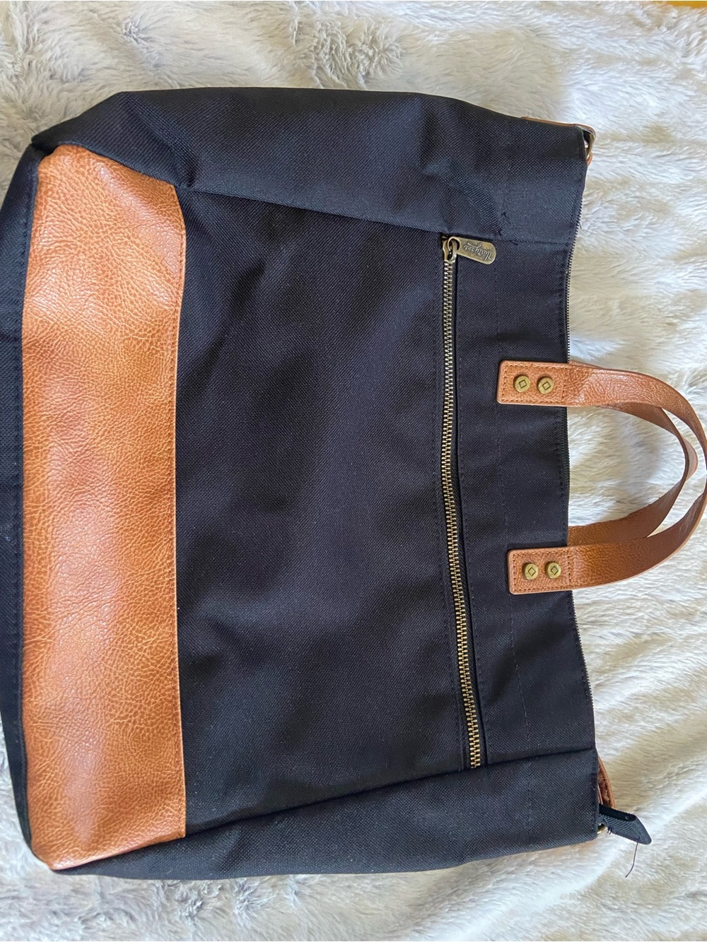 thirty-one Black and Brown Crossbody Tote with Leather Accents